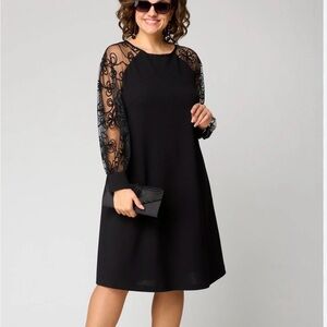 Chic Black Dress with Embroidered Sleeves